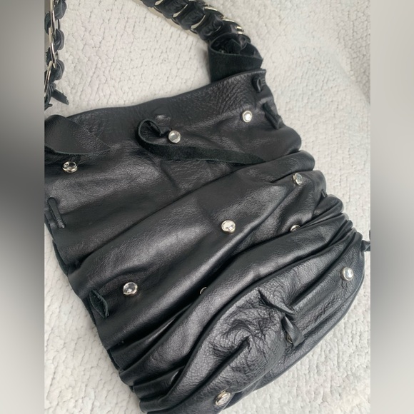 DAVID GALEN WOMENS SCRUNCHED LEATHER SHOULDER BAG PURSE WITH BLING - Picture 7 of 14